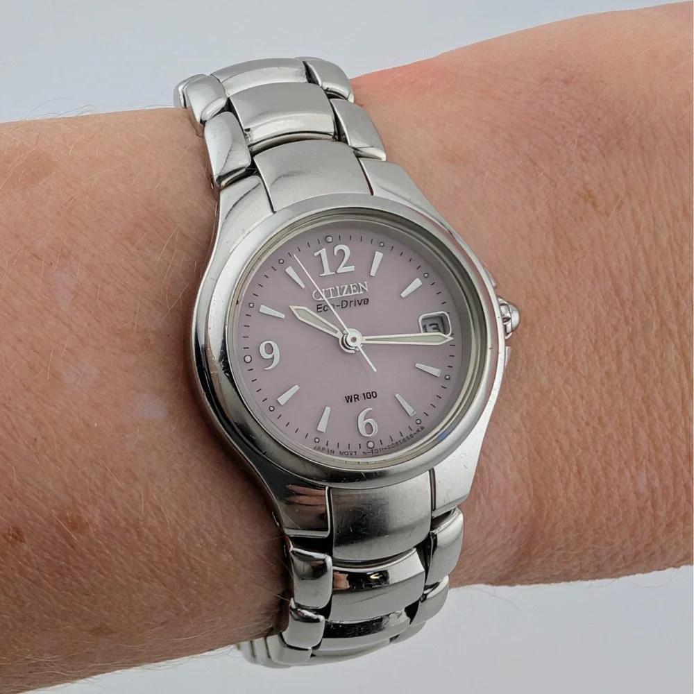 Citizen Eco-Drive Chandler Silhouette Watch S039941 Date Pink Sunburst Xtra Link Citizen Eco-Drive Chandler Silhouette Watch S039941 Date  main image 2